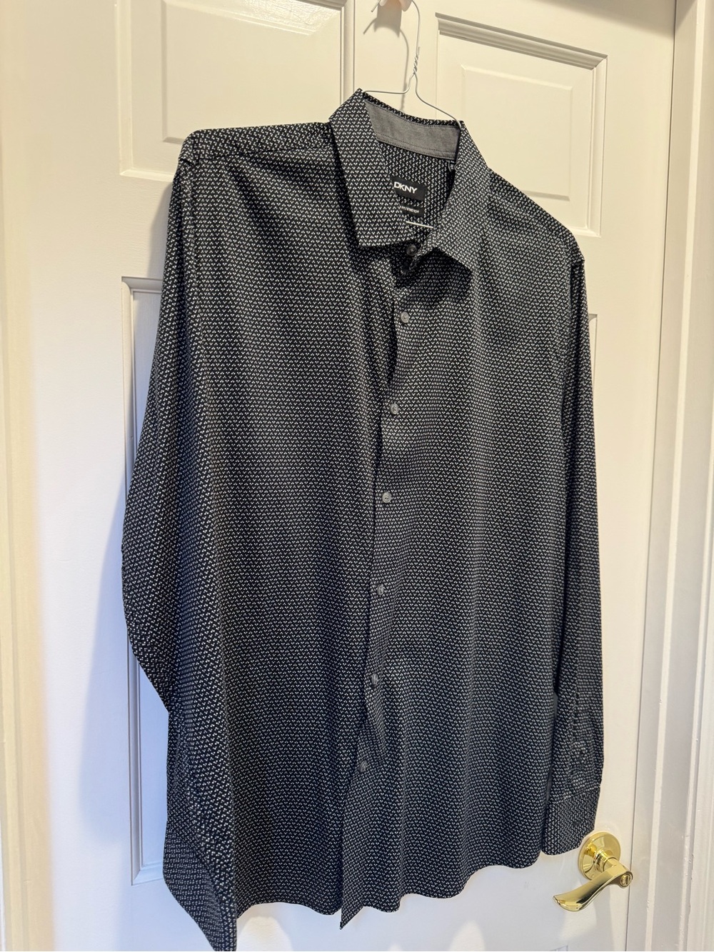 DKNY Black Micro-Pattern Long Sleeve Dress Shirt